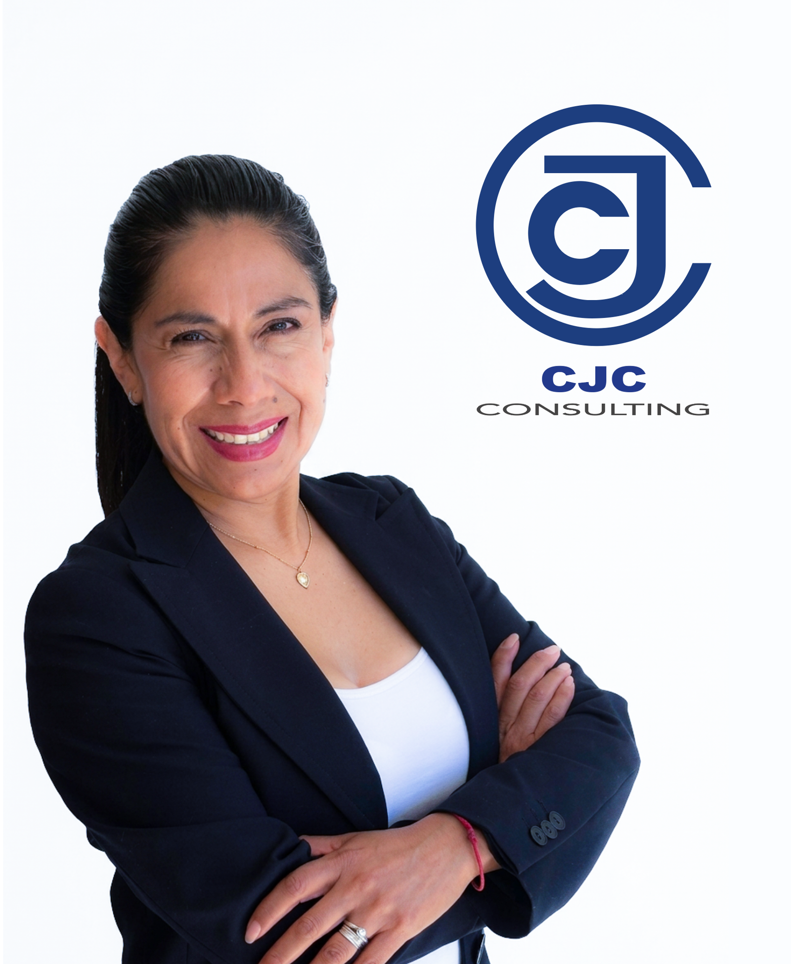 Retrato de Claudia Coello con el logotipo de CJC Consulting